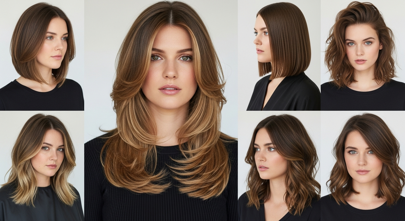 Mostrar ejemplos visuales de diferentes cortes de pelo que favorecen al rostro redondo