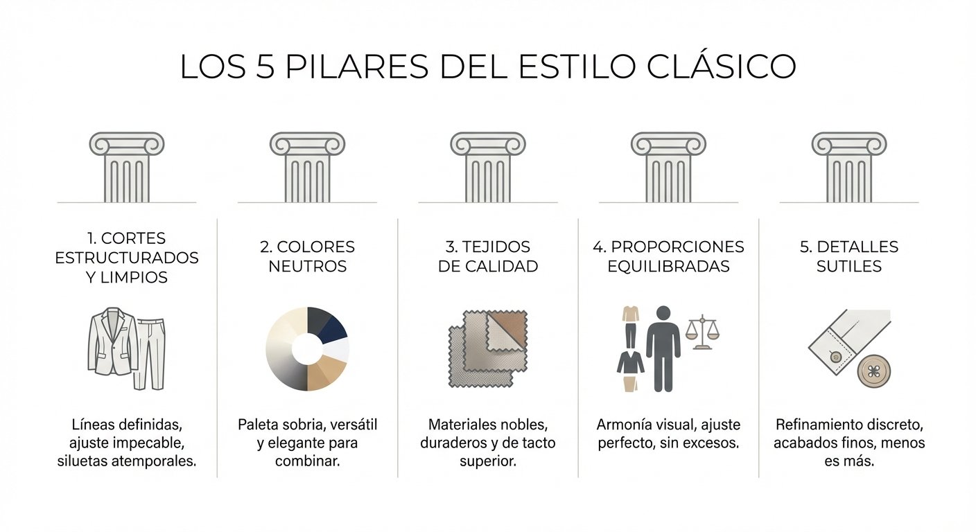 Infografía con los pilares fundamentales del estilo clásico