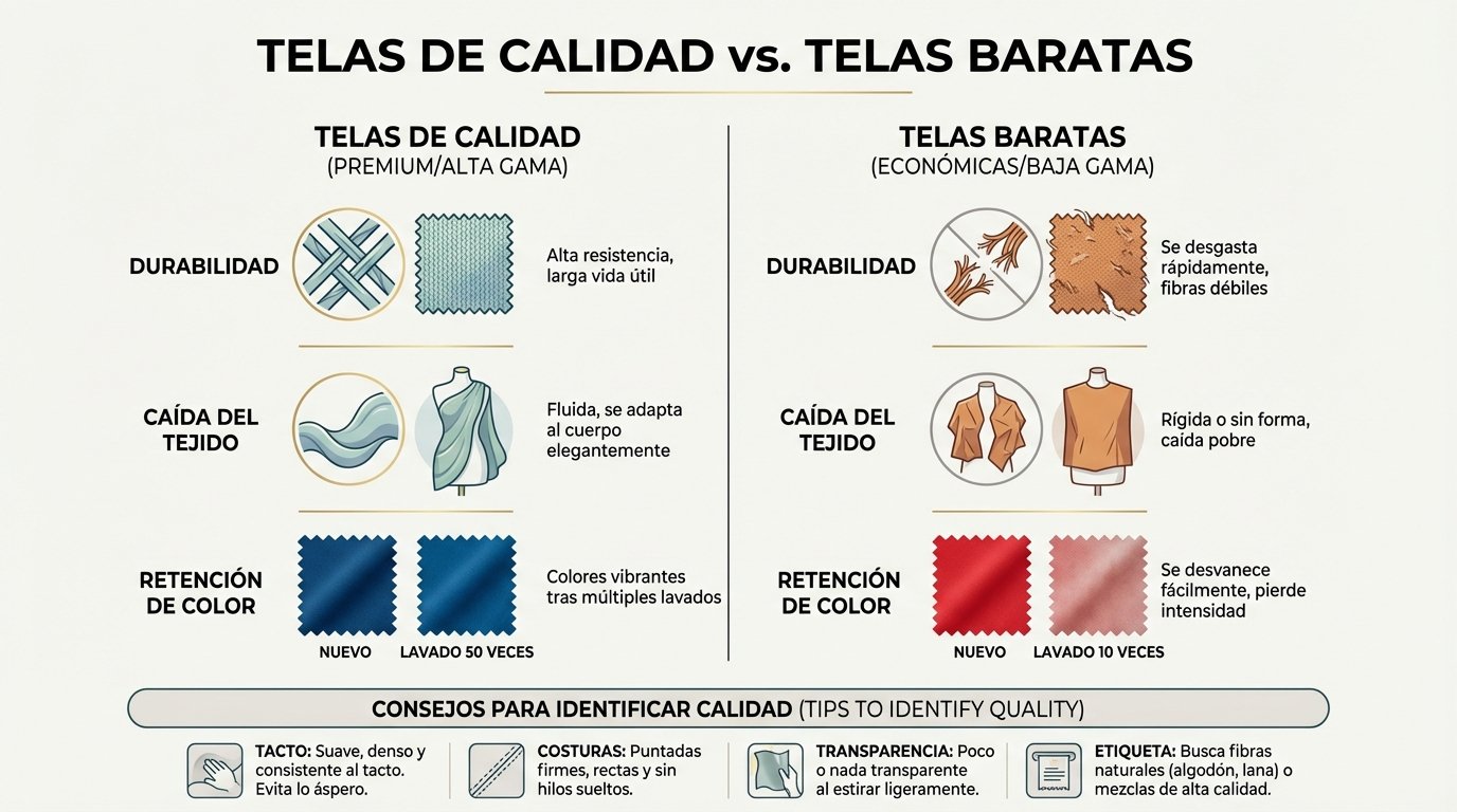 Comparativa visual entre tejidos de calidad vs económicos para ayudar a entender la diferencia de in