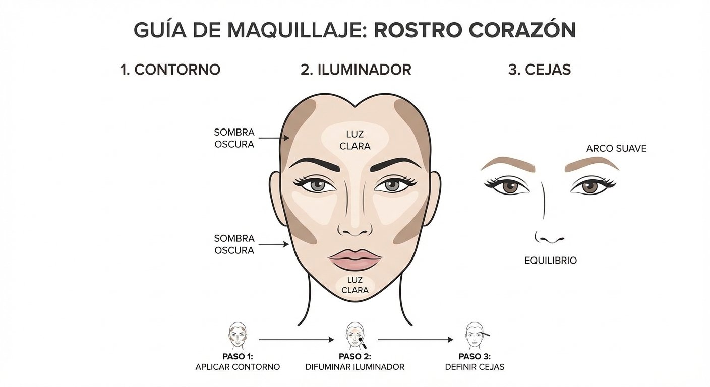 Guía visual de técnicas de maquillaje para rostro corazón