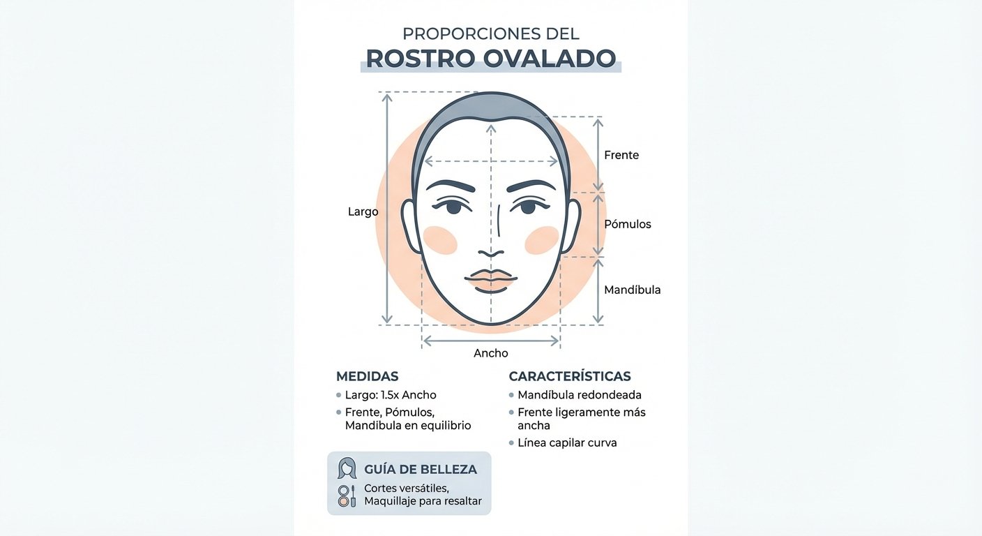 Diagrama explicativo de las proporciones del rostro ovalado