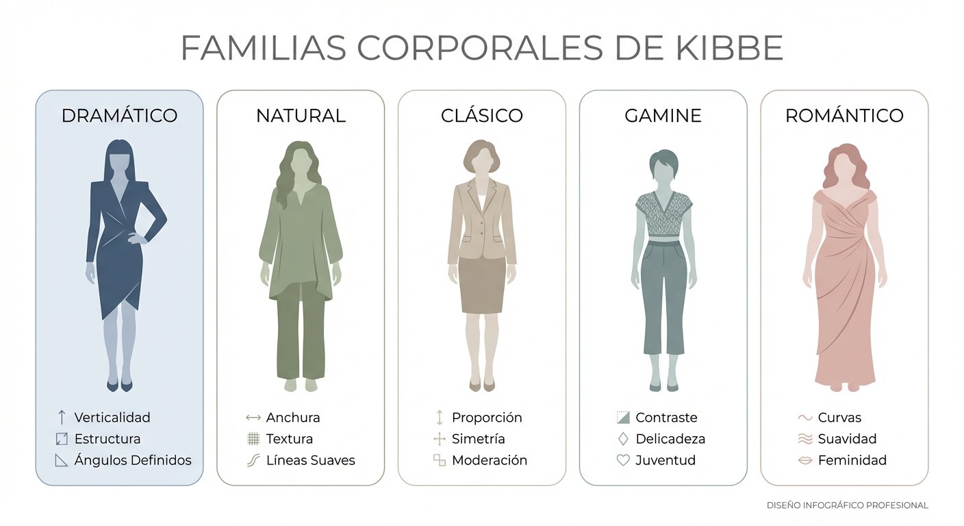 Visualizar las 5 familias corporales Kibbe con sus características distintivas
