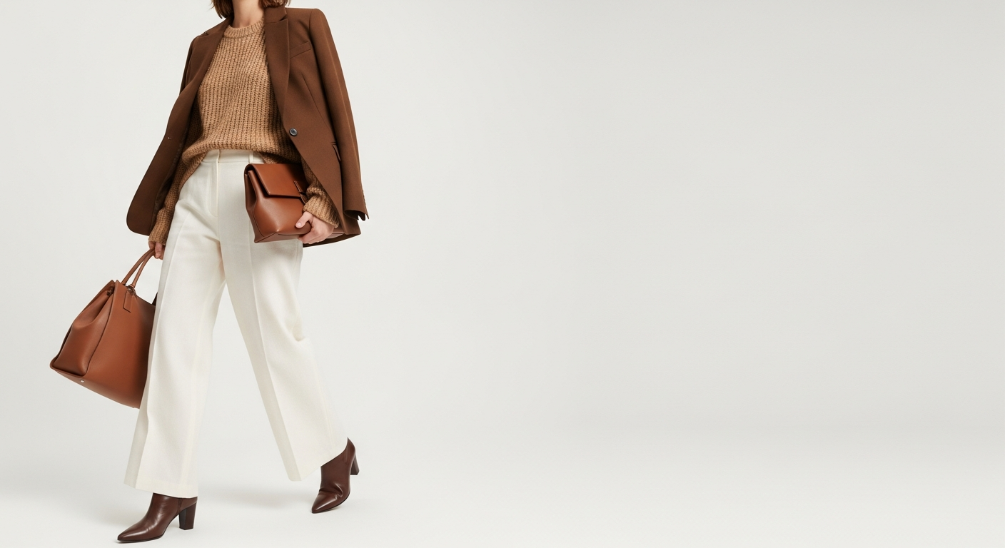 Outfit real que ilustra una combinación de neutros con juego de texturas y profundidad de color, ins