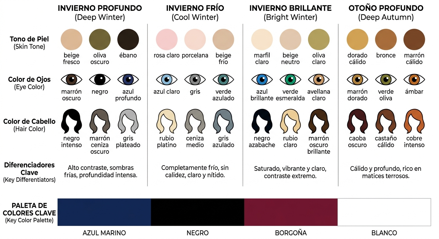 Diagrama visual comparando las características físicas del Invierno Profundo vs subestaciones simila