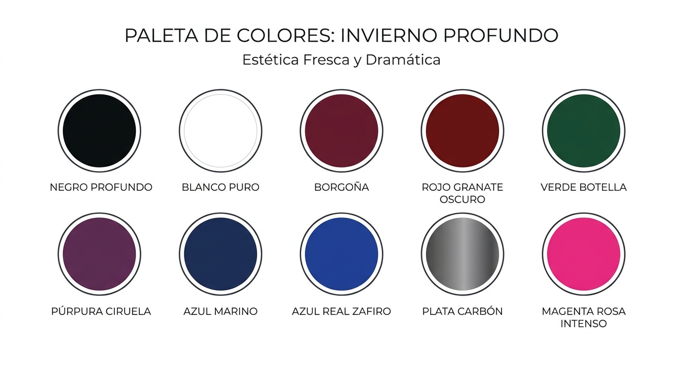 Paleta visual con los colores estrella del Invierno Profundo y sus combinaciones 
...[contenido continúa]ganadoras
