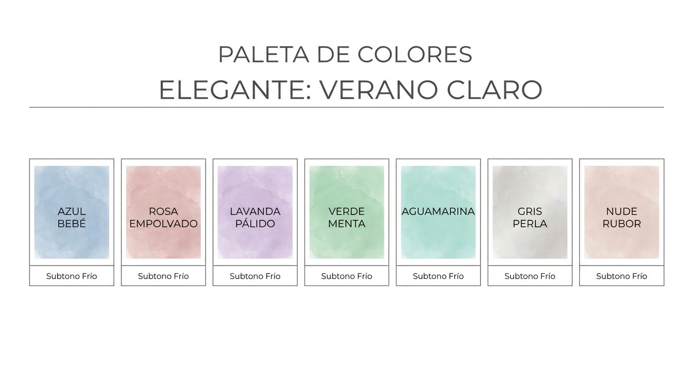 Paleta visual con los colores estrella del
...[contenido continúa] Verano Claro organizados en una guía de color atractiva
