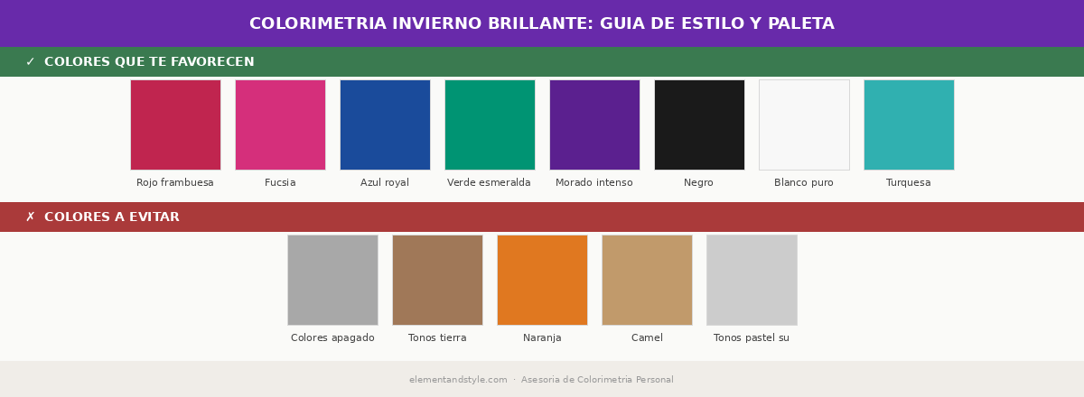 Paleta de colores Colorimetria Invierno Brillante: Guia de Estilo y Paleta