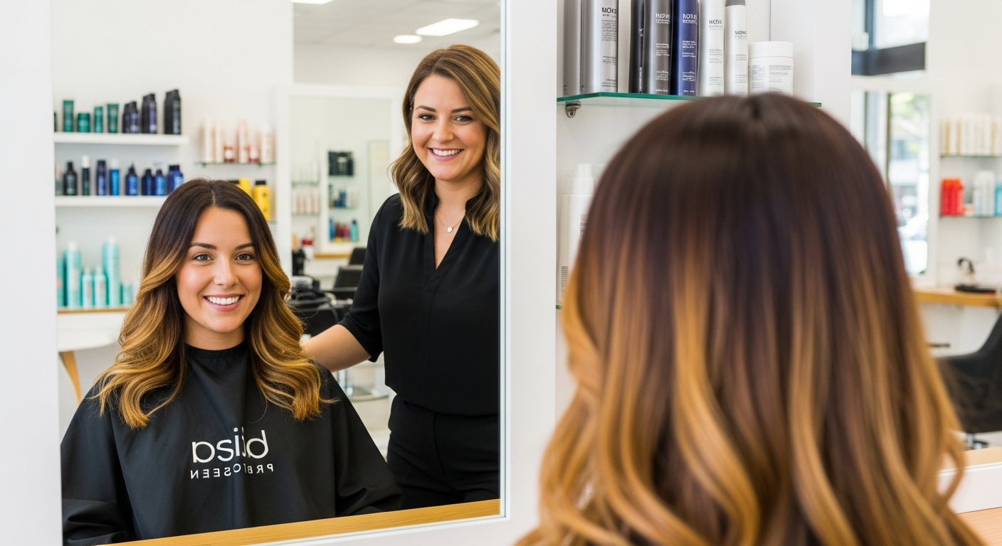 Clienta feliz con su nuevo color de pelo cálido elegido según su colorimetría personal