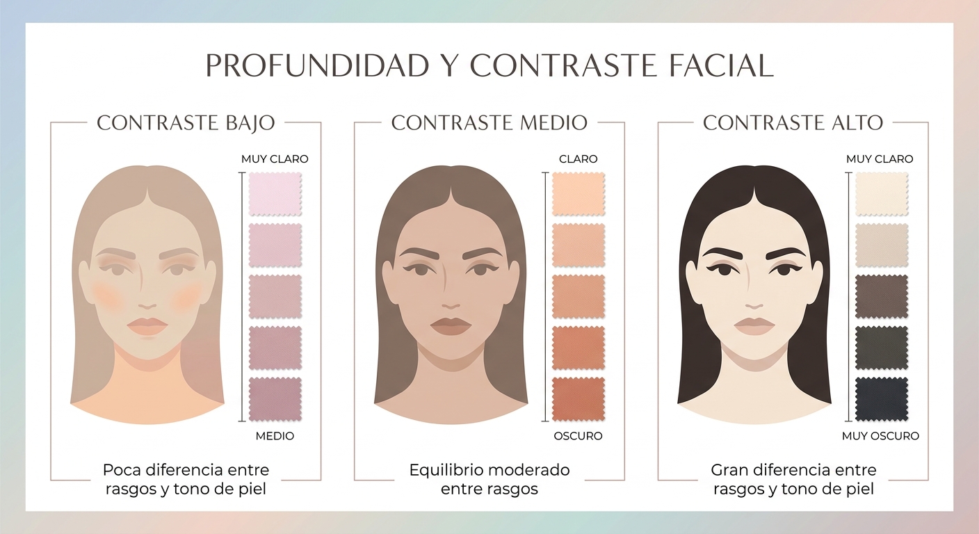 Escala visual de profundidad mostrando cómo el contraste del rostro determina qué nivel de valor fun