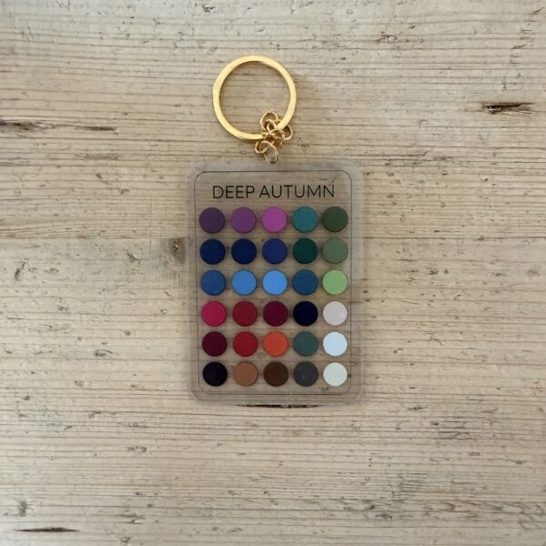 Llavero de colorimetría Otoño Oscuro (Deep Autumn) — 30 colores de su paleta en acrílico