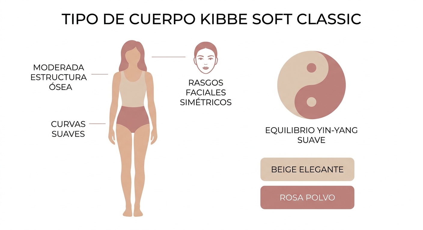 Diagrama visual de las características físicas del tipo Soft Classic: estructura ósea, silueta, rasg