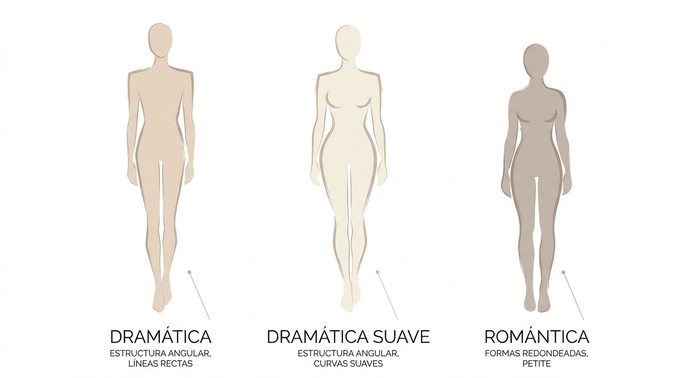 Diagrama visual que ilustra las características físicas clave del tipo Soft Dramatic comparadas con 