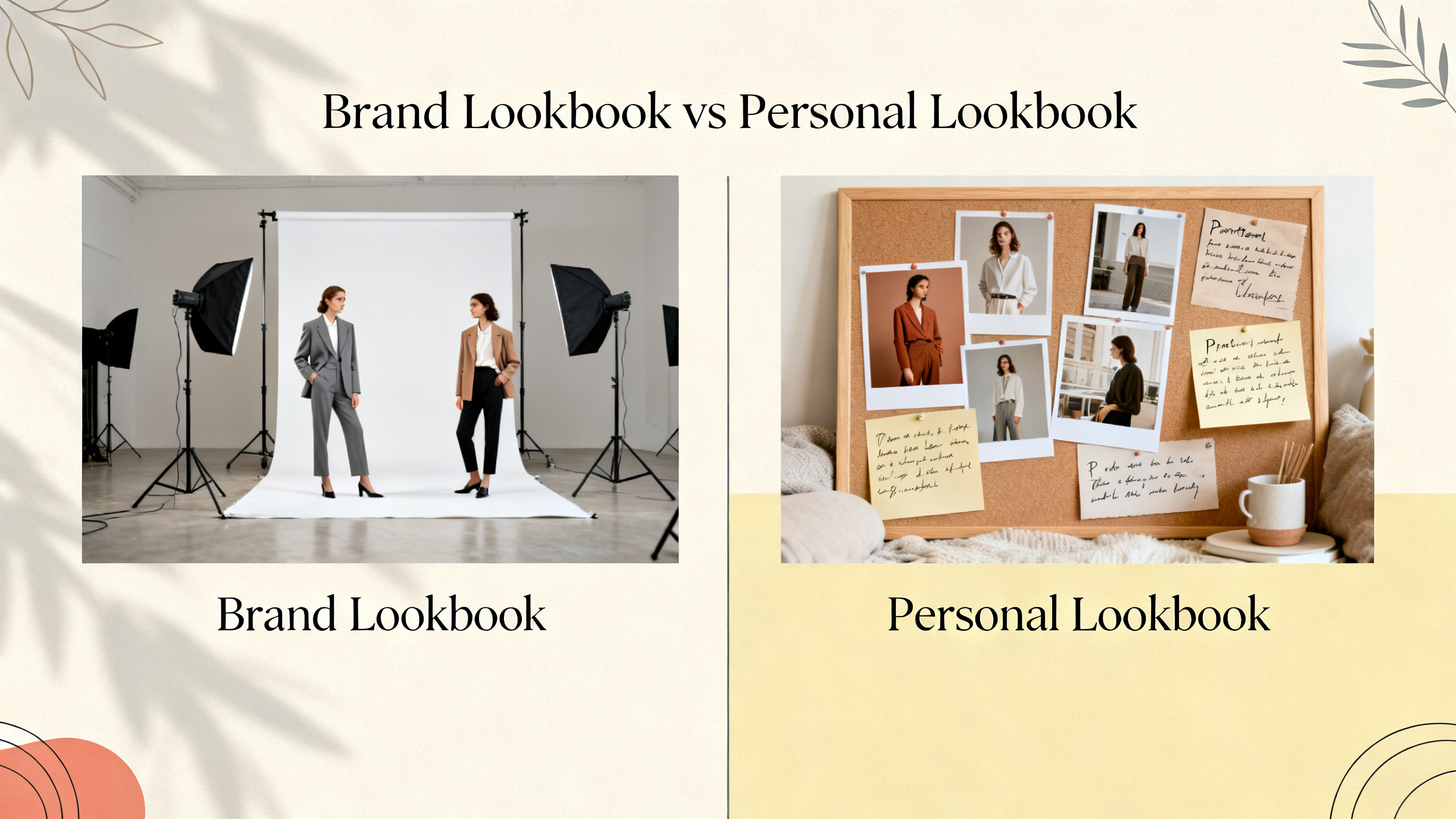 Comparativa visual clara entre lookbook de marca y lookbook personal para ayudar a la lectora a ente