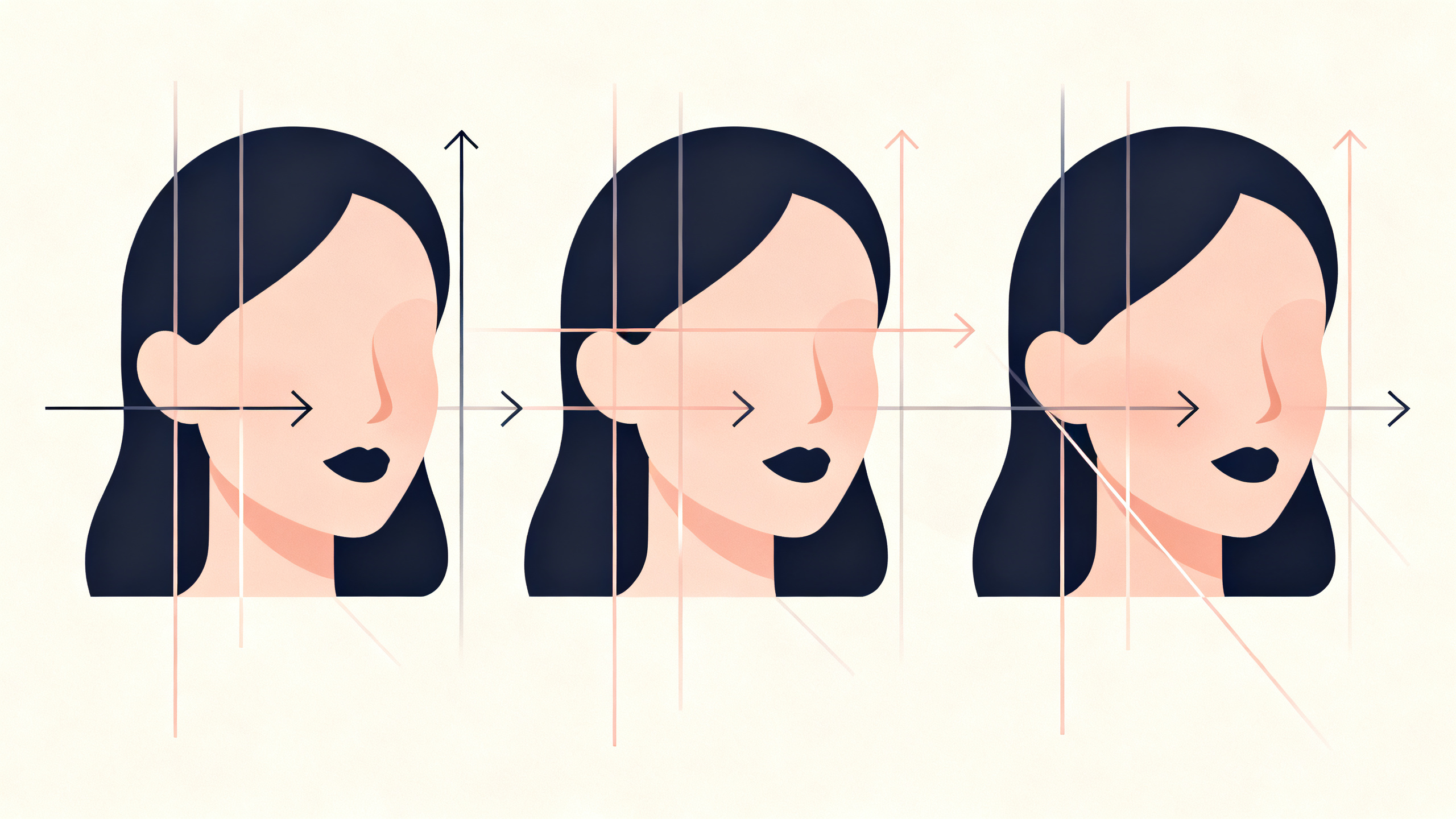 Ilustración del principio de líneas visuales verticales, horizontales y diagonales aplicadas al cabe