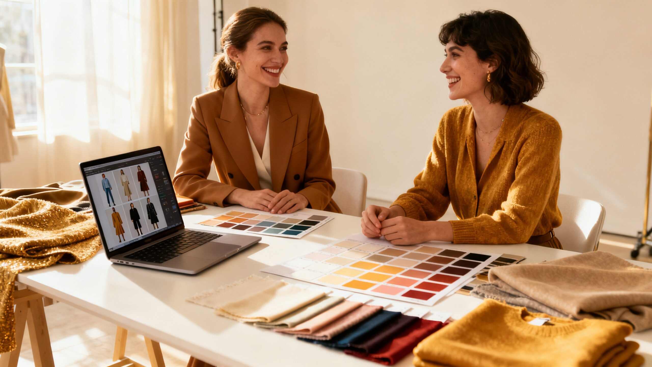 Escena de asesoría de imagen mostrando las fases del proceso: análisis de colorimetría, silueta y es